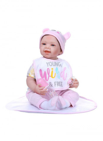 Reborn Baby Doll with Cute Hat and Bib 43.3x15x24.5cm