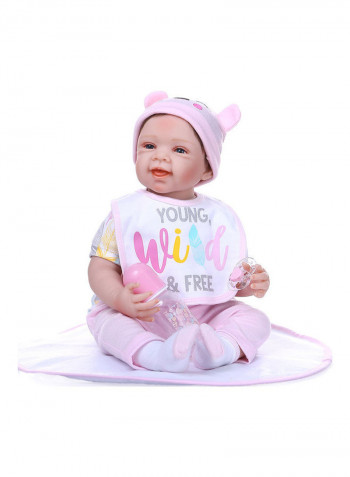 Reborn Baby Doll with Cute Hat and Bib 43.3x15x24.5cm