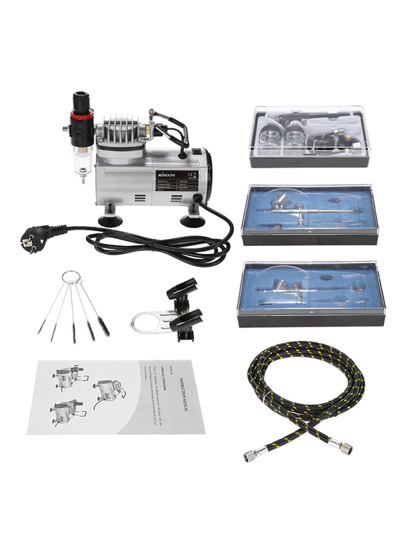 Air Compressor Dual-Action Hobby Spray With 3 Airbrush Kit Multicolour