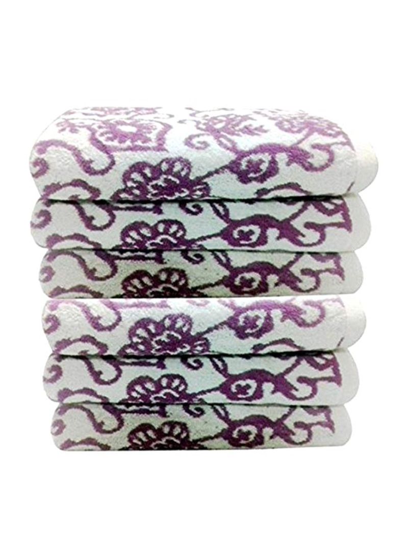 6-Piece Blush Botanical Bath Towel Set White/Purple 27x53inch