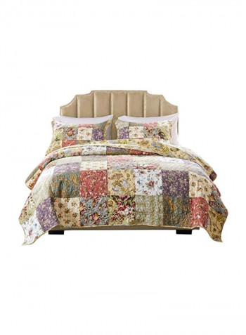 3-Piece Quilt Set White/Grey/Yellow Twin