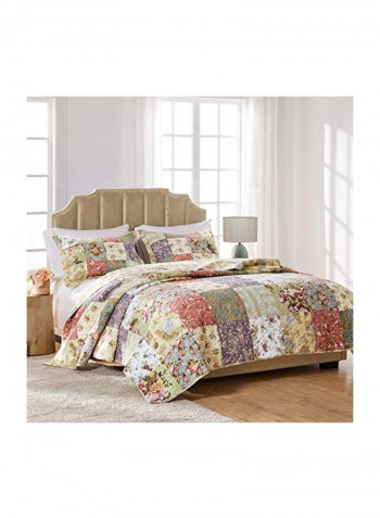 3-Piece Quilt Set White/Grey/Yellow Twin