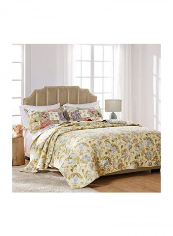 3-Piece Quilt Set White/Grey/Yellow Twin