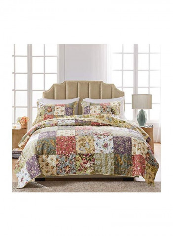 3-Piece Quilt Set White/Grey/Yellow Twin