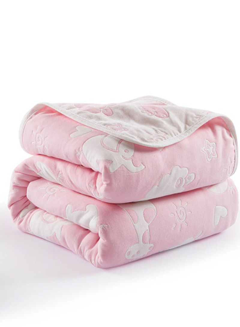 Soft Cartoon Animal Printed Bed Blanket Cotton Pink 200x230centimeter