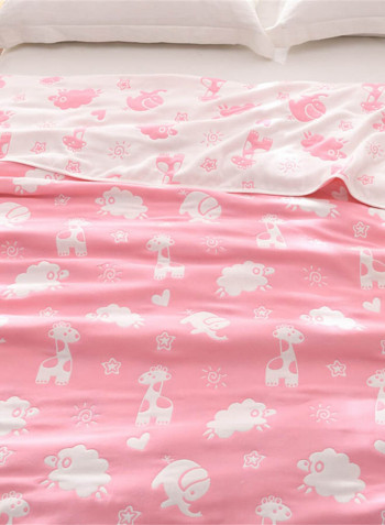 Soft Cartoon Animal Printed Bed Blanket Cotton Pink 200x230centimeter
