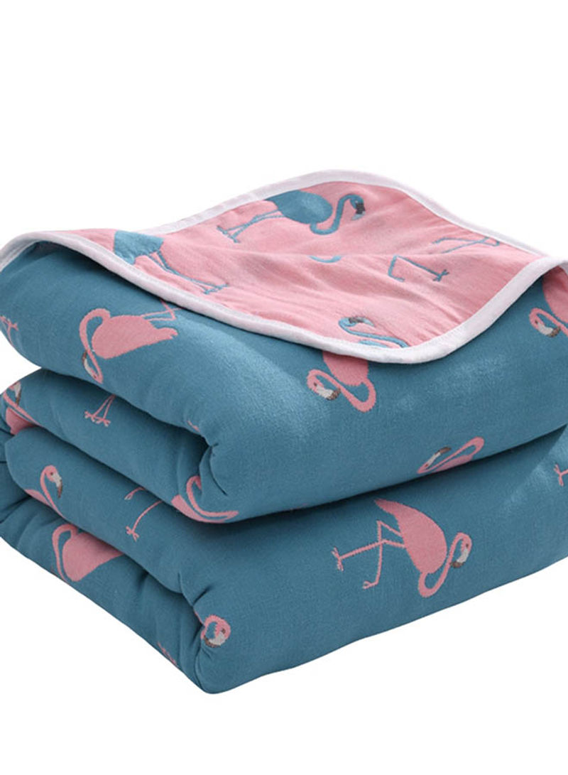 Soft Flamingo Pattern Bed Blanket Cotton Blue 200x230centimeter