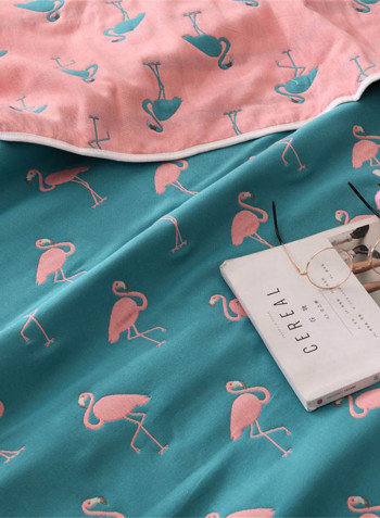 Soft Flamingo Pattern Bed Blanket Cotton Blue 200x230centimeter