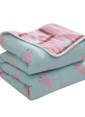 Soft Flamingo Pattern Bed Blanket Cotton Green 200x230centimeter