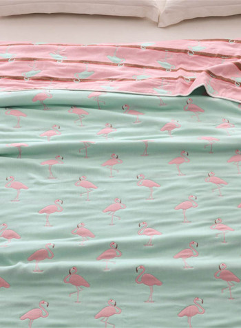 Soft Flamingo Pattern Bed Blanket Cotton Green 200x230centimeter