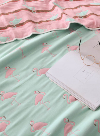 Soft Flamingo Pattern Bed Blanket Cotton Green 200x230centimeter