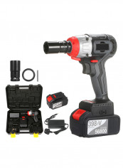 Cordless Impact Wrench 980Nm Torque Brushless Motor with 1/2 and 5/16 Inch Quick Chuck 2x4.0A Fast Charger Variable Speed Multifunction Impact Kit with Belt and Carrying Case Black 40.0x31.0x10.0cm