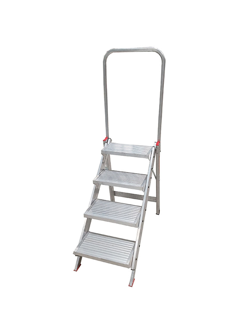 4-Step Compact Stool Ladder Silver 135x55x20centimeter