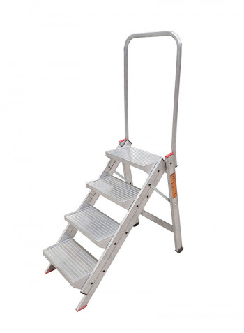 4-Step Compact Stool Ladder Silver 135x55x20centimeter