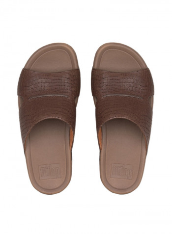 Bando Croc Emboss Slide Sandals Chocolate Brown