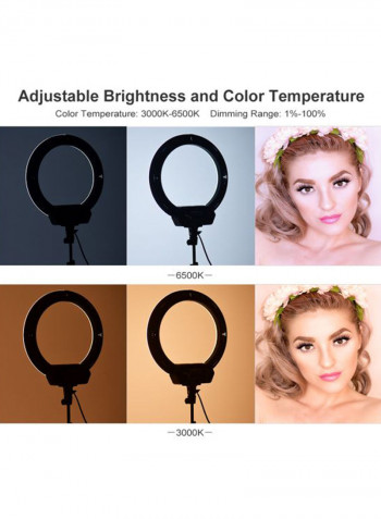 7-Piece Bi-Colour Dimmable Ring Video Light Kit Black
