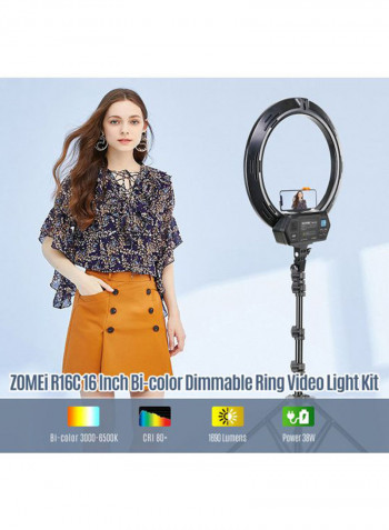 7-Piece Bi-Colour Dimmable Ring Video Light Kit Black