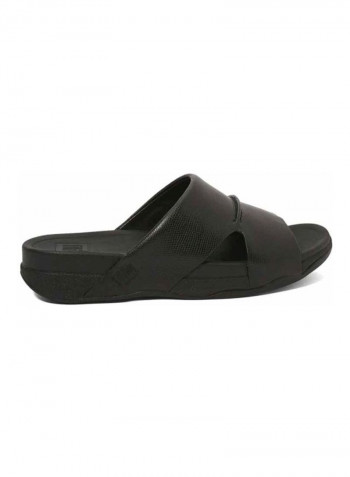 Bando Crocodile Skin Textured Slides Black