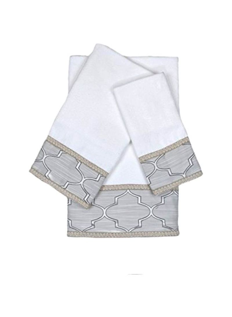 3-Piece Decorative Embellished Towel Set White/Grey