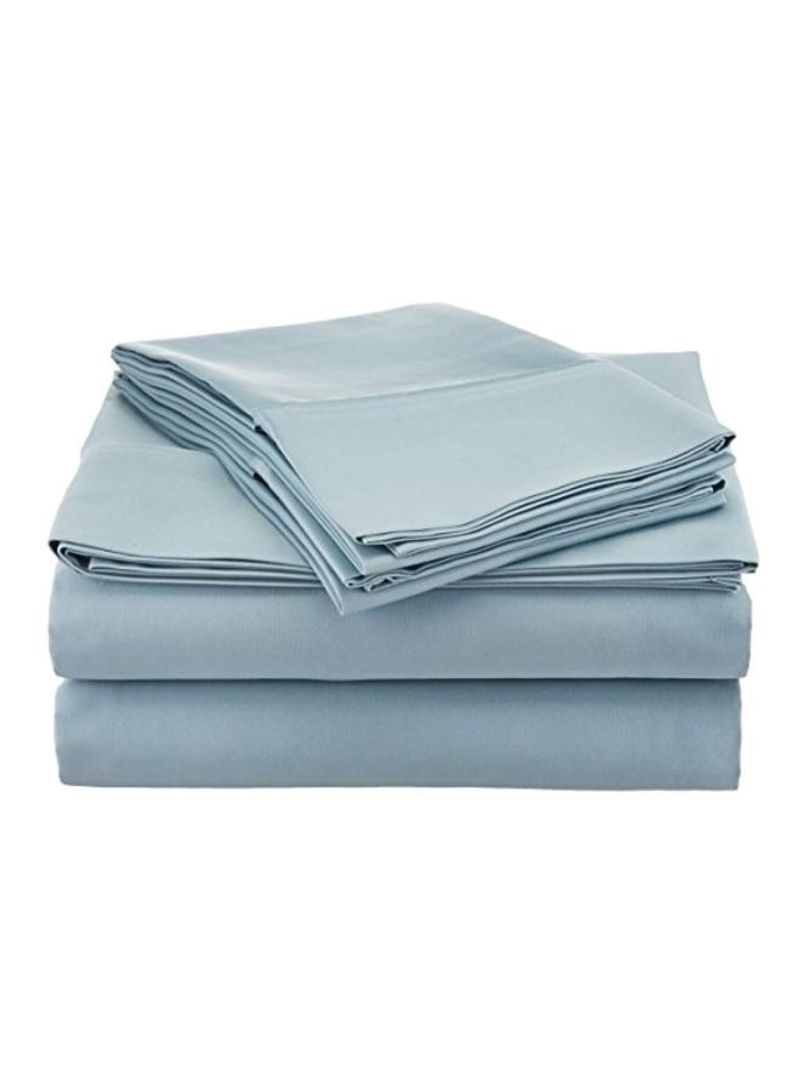 4-Piece Fitted Sheet Set Cotton Blue King