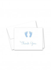 50 Cnt Baby Footprint Boy Baby Shower Thank You Cards White/Blue