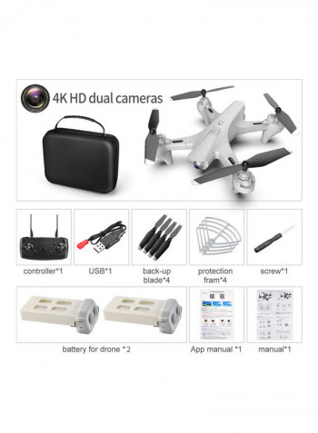 RC Drone with Camera Dual Camera Drone 4k RC Quadcopter WiFi FPV Drone Folding Drone Headless Mode One Key Return Drone with Portable Bag 2 Batteries White 29*9*23cm