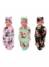 3-Piece Floral Printed Swaddle Blanket With Headband Set تقييمات 3-Piece Floral Printed Swaddle Blanket With Headband Set