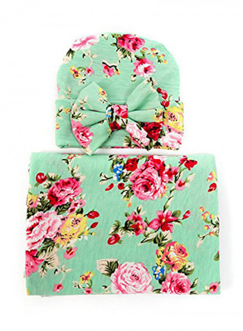 3-Piece Floral Printed Swaddle Blanket With Headband Set