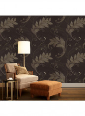 Embroidered Non Woven  Wallpaper Brown 53x1000centimeter