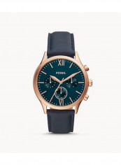 Men's Fenmore Midsize Multifunction Navy Leather Strap Wrist Watch BQ2412