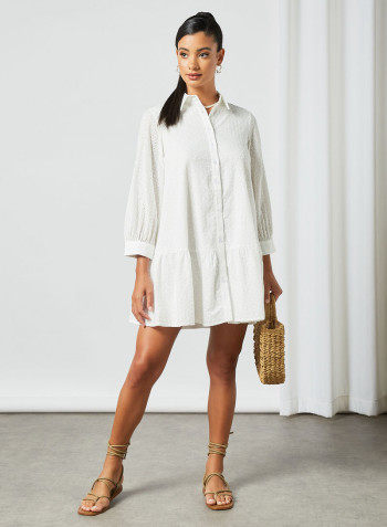 Schiffli Shirt Dress White