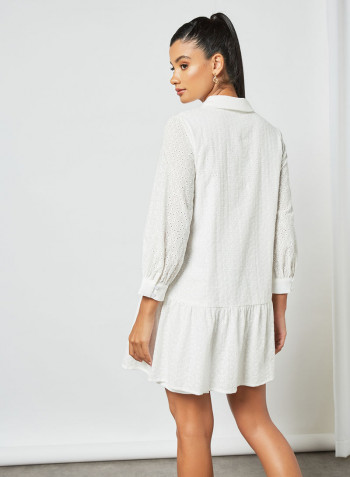 Schiffli Shirt Dress White