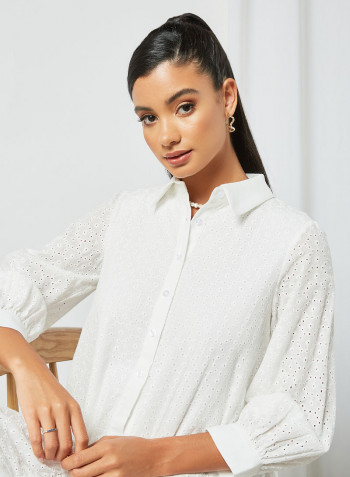 Schiffli Shirt Dress White