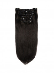 7-Piece Medium Straight Clip-in Human Hair Extension Black 20inch