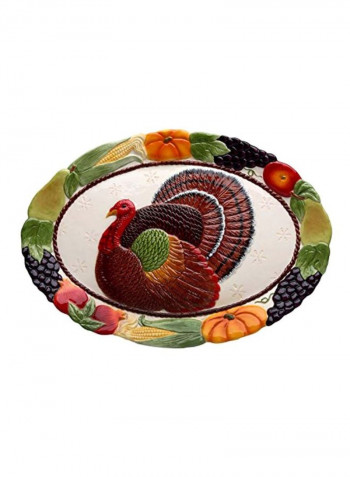 Ceramic Turkey Platter Green/Red/White 17x12.13x1.25inch