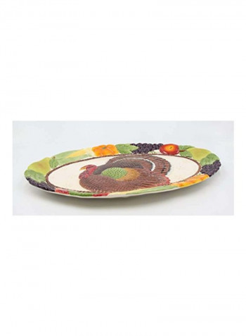 Ceramic Turkey Platter Green/Red/White 17x12.13x1.25inch