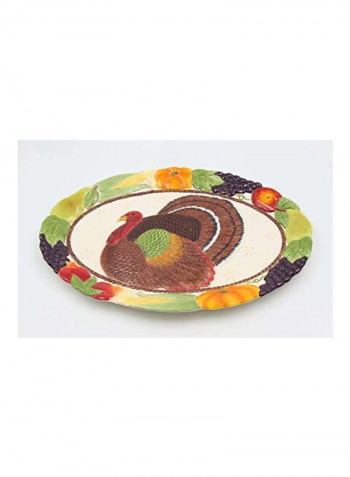 Ceramic Turkey Platter Green/Red/White 17x12.13x1.25inch