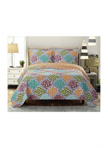 3-Piece Dahlia Printed Coverlet Set Brown/Green