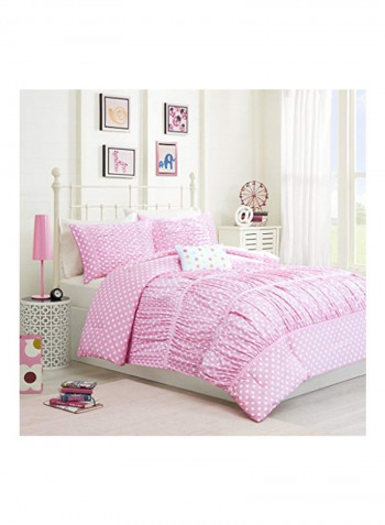 3-Piece Printed Polyester Comforter Set Pink/White
