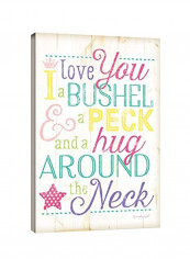 I Love You A Bushel And A Peck Girl Canvas Pink/Green/Yellow 12x18x2inch