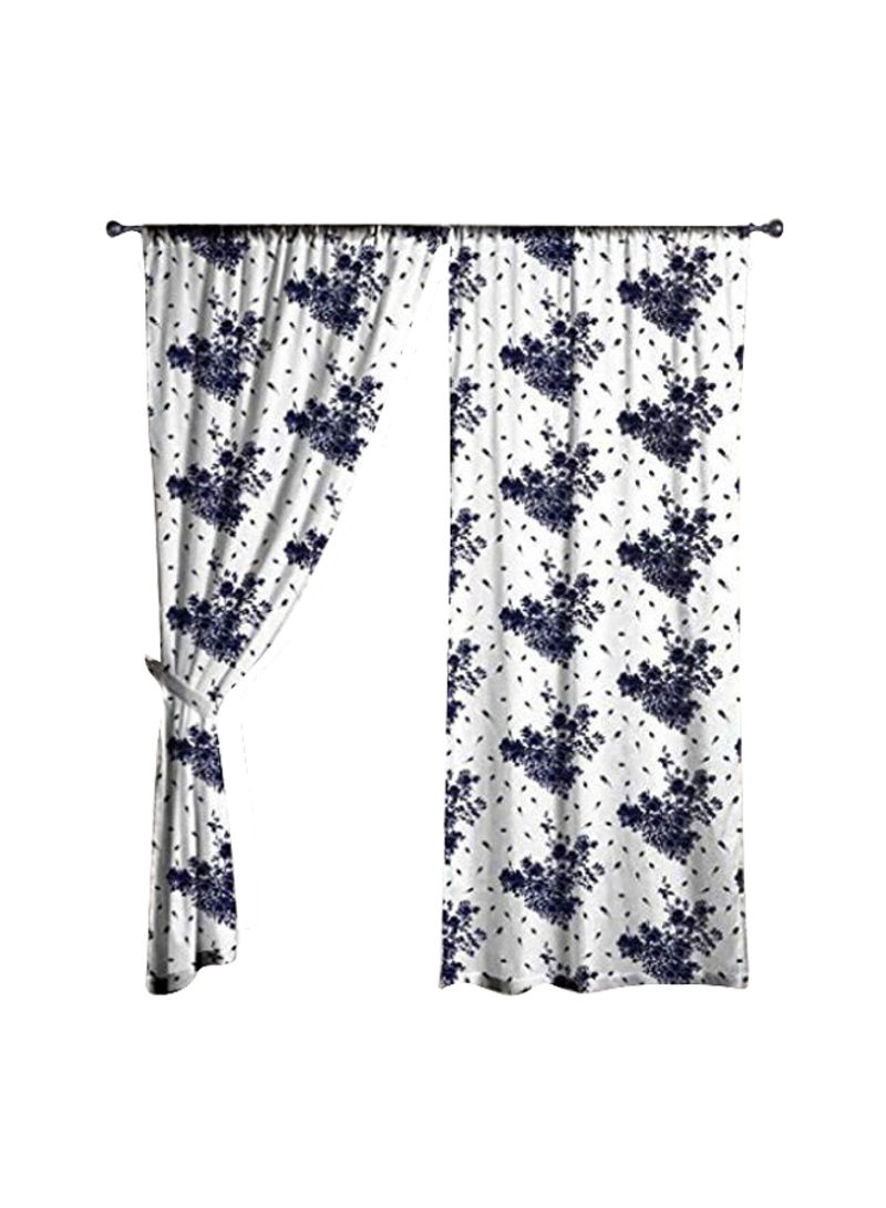 2-Piece Floral Printed Window Curtain Set Navy/White 52x96inch