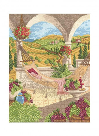 14-Piece Cross Stitch Kit Beige/Red/Green