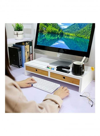 Computer Monitor Stand With Drawers White/Brown