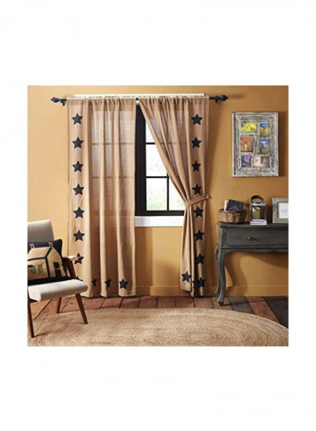 2-Piece Cotton Curtain Beige/Black 63x36x18inch