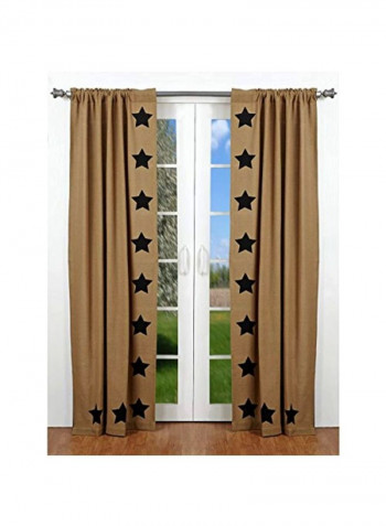 2-Piece Cotton Curtain Beige/Black 63x36x18inch