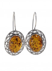 925 Sterling Silver Baltic Honey Amber Fish Hook Earrings