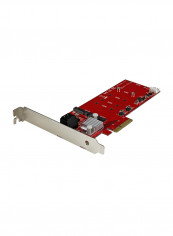 Two Slot PCI Express M.2 RAID Card With Two SATA Ports Red/Silver