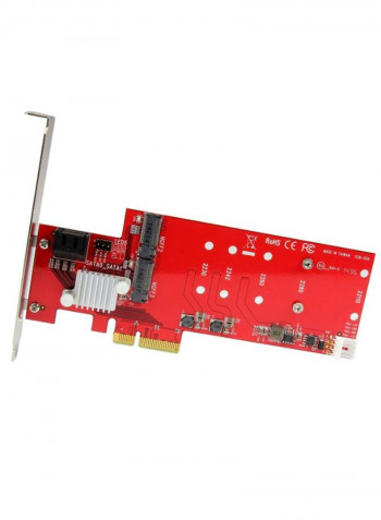 Two Slot PCI Express M.2 RAID Card With Two SATA Ports Red/Silver