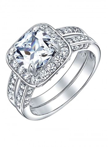 925 Sterling Silver Cubic Zirconia Studded Cushion Cut Wedding Ring