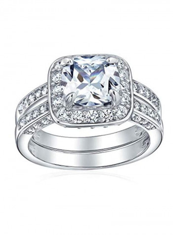 925 Sterling Silver Cubic Zirconia Studded Cushion Cut Wedding Ring